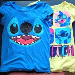 Disney Girl's sz 8 Set of Two Blue and Yellow Stitch T-Shirt Tops